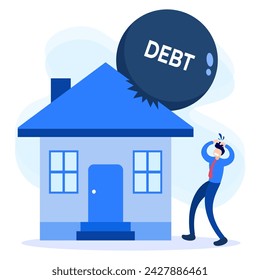 Graphic vector illustration of businessman person character shouldering and entangled in huge debt. Suitable for content about financial education and other economic worlds.