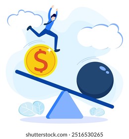 Graphic vector illustration of businessman person character shouldering and entangled in huge debt. Suitable for content about financial education and other economic worlds.