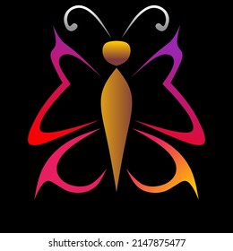 Graphic vector illustration of a butterfly with symmetrical gradient wings on a dark background.