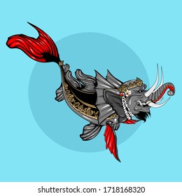 graphic vector illustration cartoon of gajah mina balinese mitology god of sea
