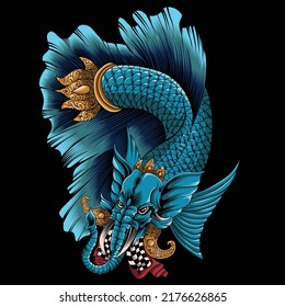 graphic vector illustration cartoon of gajah mina balinese mitology god of sea