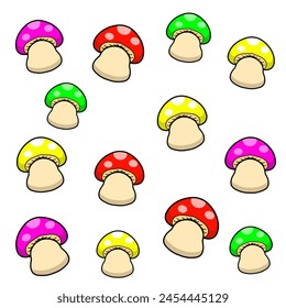 graphic vector illustration of cartoon pattern seamless colorful mushrooms