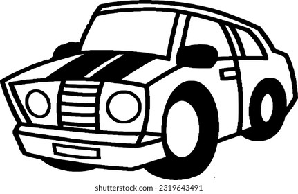 Autodesign auf weißem Papier mit detaillierten Doodles, weißer Hintergrund