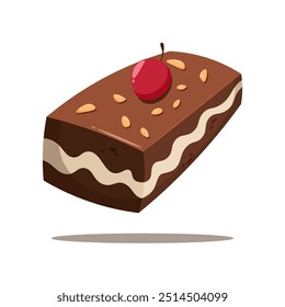 Graphic vector illustration of chocolate cake with nuts and cherry topping