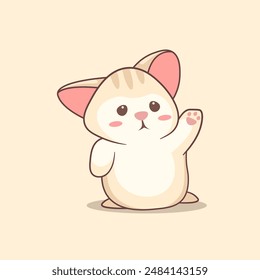 graphic vector illustration of cute little cat character raising hands with sad face