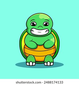 graphic vector illustration of a cute little green turtle character