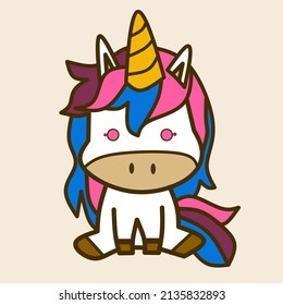 graphic vector illustration of cute unicorn sitting cartoon doodle