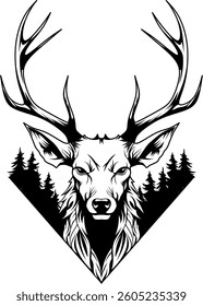 graphic vector illustration. deer head tattoo design suitable for use as a logo or body tattoo 
