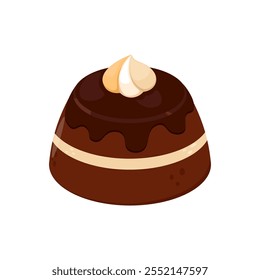 Graphic vector illustration of delicious chocolate cake with cream topping