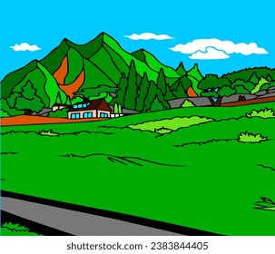 graphic vector illustration of
The design of a doodel or a picture of a natural view of the mountains is suitable for a background object