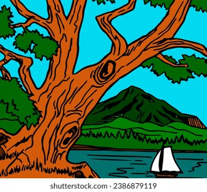 graphic vector illustration of
The design of a doodel or a picture of a natural view of the mountains is suitable for a background object