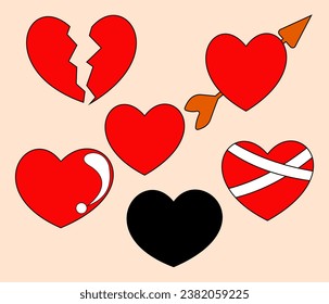 Diseño vectorial en forma de corazón rojo o amor y algunos están rotos