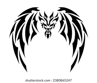 graphic vector illustration of design tribal art tattoo symbol of dragon head with wings