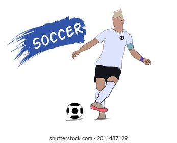 Graphic vector illustration of a display of a female soccer player. The display says "Soccer". Graphic results using ballpoint pens and digital coloring brushes.