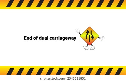 Graphic vector illustration of dual carriageway end sign with cartoon characters. Graphic design is suitable for children's education, story books, or traffic safety materials. vector illustration