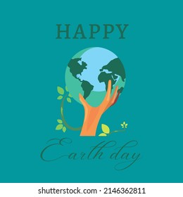 graphic vector illustration of earth, globe, planet, hand, text. top view, perfect for background and commemorate earth day