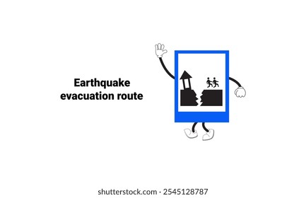 Graphic vector illustration of earthquake evacuation route signs with cartoon characters. Graphic design is suitable for children's education, story books, or traffic safety materials. vector eps 10