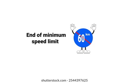 Graphic vector illustration of end sign of minimum speed limit with cartoon characters. Graphic design is suitable for children's education, story books, or traffic safety materials. vector eps 10