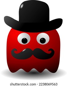 graphic vector illustration, funny animated character vector icon design in cowboy style with black hat and thick mustache with silly red facial expression and 3D concept