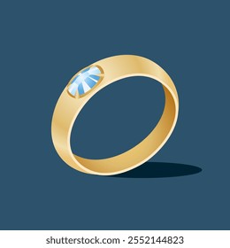 Graphic vector illustration of a gold ring with sparkling diamonds