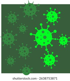 graphic vector illustration of a green virus. a form of virus that spreads disease. 3D rendering of the corona viruses Covid-19. coronavirus outbreak, virus floating in a cellular environment.