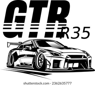 
graphic vector illustration of the gtr 35 car, perfect for t-shirts, jackets, bags or glasses