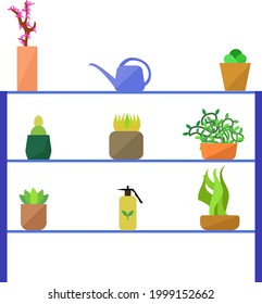 Graphic Vector Illustration, house plant in a pot, pesticide for plant and flower, table plant for sale, indoor plant colorful illustration in set