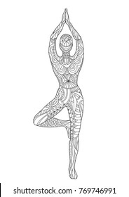 Graphic vector illustration of human doing Yoga in Tree Pose