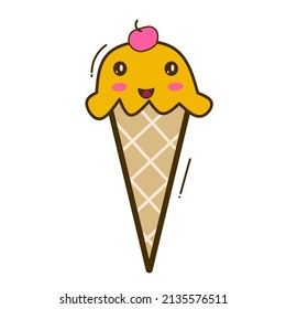 Ilustración vectorial gráfica del cono de helado con doodle de colmena de cerezo