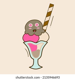 Graphic vector illustration of ice cream with Astor cartoon doodle