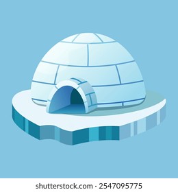 Graphic vector illustration of an igloo ice house on a block of ice