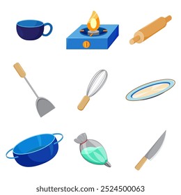 Graphic vector illustration of kitchen equipment collection in cartoon style