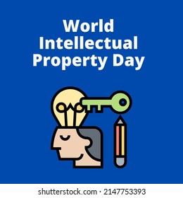 graphic vector illustration of lights, heads, keys, pencils, text. top view, perfect for backdrops, social media and commemorating world intellectual property day