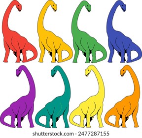 graphic vector illustration, long-necked dinosaurs or known as sauropods, cartoon themes in several colors