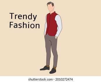 graphic vector illustration of a man wearing a vest coat. Graphic display themed men's clothing fashion.