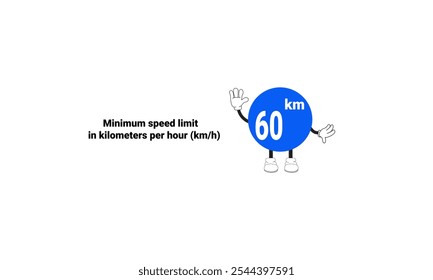 Graphic vector illustration of minimum speed limit sign in kilometers per hour with cartoon characters. Graphic design is suitable for children's education, story books, or traffic safety materials. 