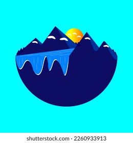 Ilustración vectorial gráfica de un diseño plano de vista de montaña y cascada