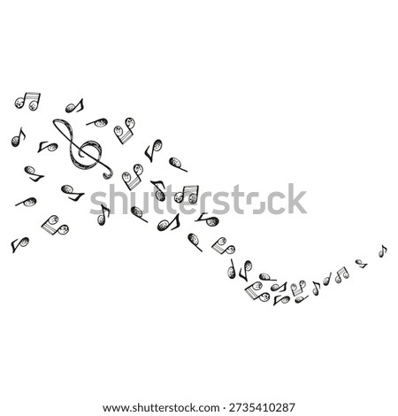 Graphic vector illustration of musical notes in wave form. The drawing was hand drawn with ink for postcards and diplomas for music schools.