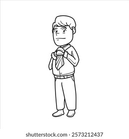 graphic vector illustration of an office man straightening his tie or holding a tie in cartoon style, great for adding to your visual elements or coloring teaching materials for children and the appar