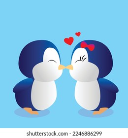 Ilustración vectorial gráfica Un par de pingüinos lindos enamorados en el día de San Valentín