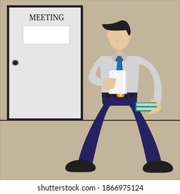 Graphic vector illustration of people getting to a meeting. Fit for an employee or worker