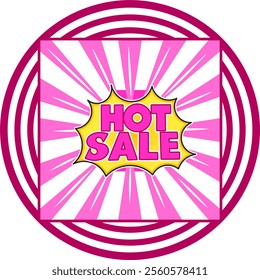 Graphic vector illustration, pink hot sale promotional writing design in the shape of an explosion, suitable for use in sales promotions 