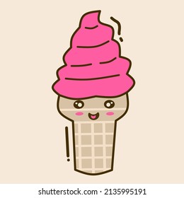 Graphic vector illustration of pink ice cream cone cartoon doodle