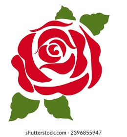 Graphic Vector Illustration Of Red Rose With Leaves Silhouette Flower