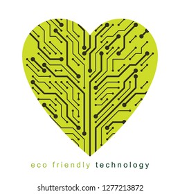 Graphic vector illustration of romantic heart created in communication technology design. Sustainable energy solutions idea.