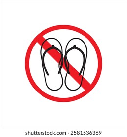 Graphic vector illustration of sandals prohibited entry. sandals are not permitted. sandals are not allowed. Suitable for sign systems in rooms, buildings, party rooms, meeting rooms, work spaces