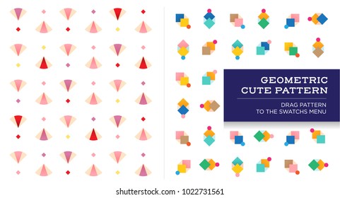 graphic vector illustration. Set of 2 geometric mini cute colorful pattern. Using as wallpaper, background, template, decorative.