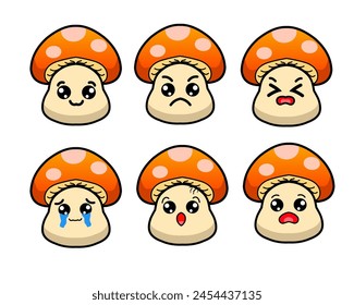 graphic vector illustration set of cute cartoon mushrooms with various expressions