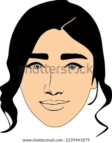 Graphic vector illustration, shilouette animation of a beautiful black haired woman's face
