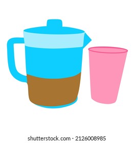 Graphic vector illustration showing a large teapot and a cup. Suitable for product concepts, household-themed illustrations, and beverage container representations.